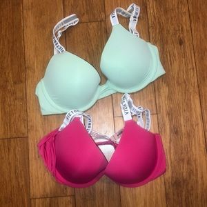2 Victoria’s Secret Bras NWT Blue & Pink 32C Push
